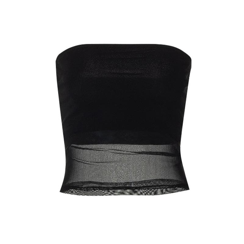 Strapless Open-Back Mesh Top
