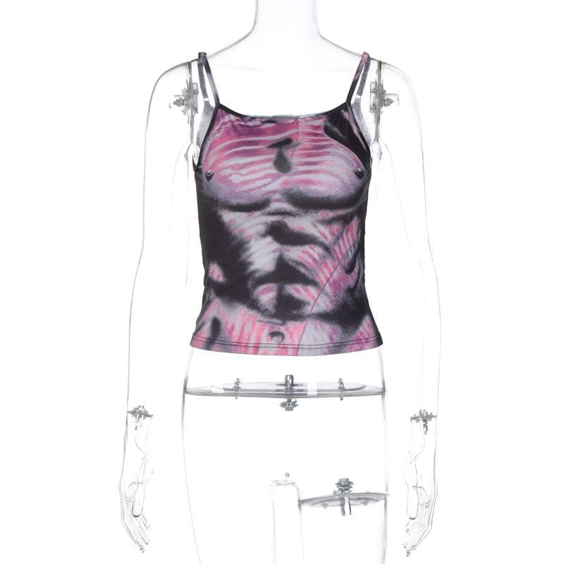 Strappy Open-Back Contrast-Detail Cami Top