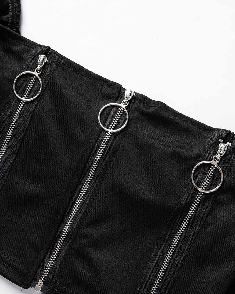 Cropped Long-Sleeve Crop Top with a Front Zip