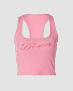 Strappy Cropped Tank Top with Lettering Details