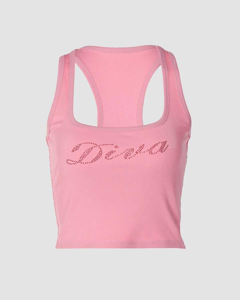 Strappy Cropped Tank Top with Lettering Details