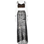 Lace Strappy Sheer Top & Skirt Set with a V-Neck