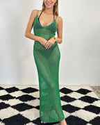Crochet Strappy Mesh Maxi Dress