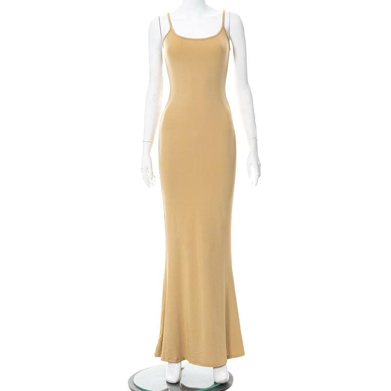 Mermaid Strappy Sleeveless Maxi Dress with a Square Neck