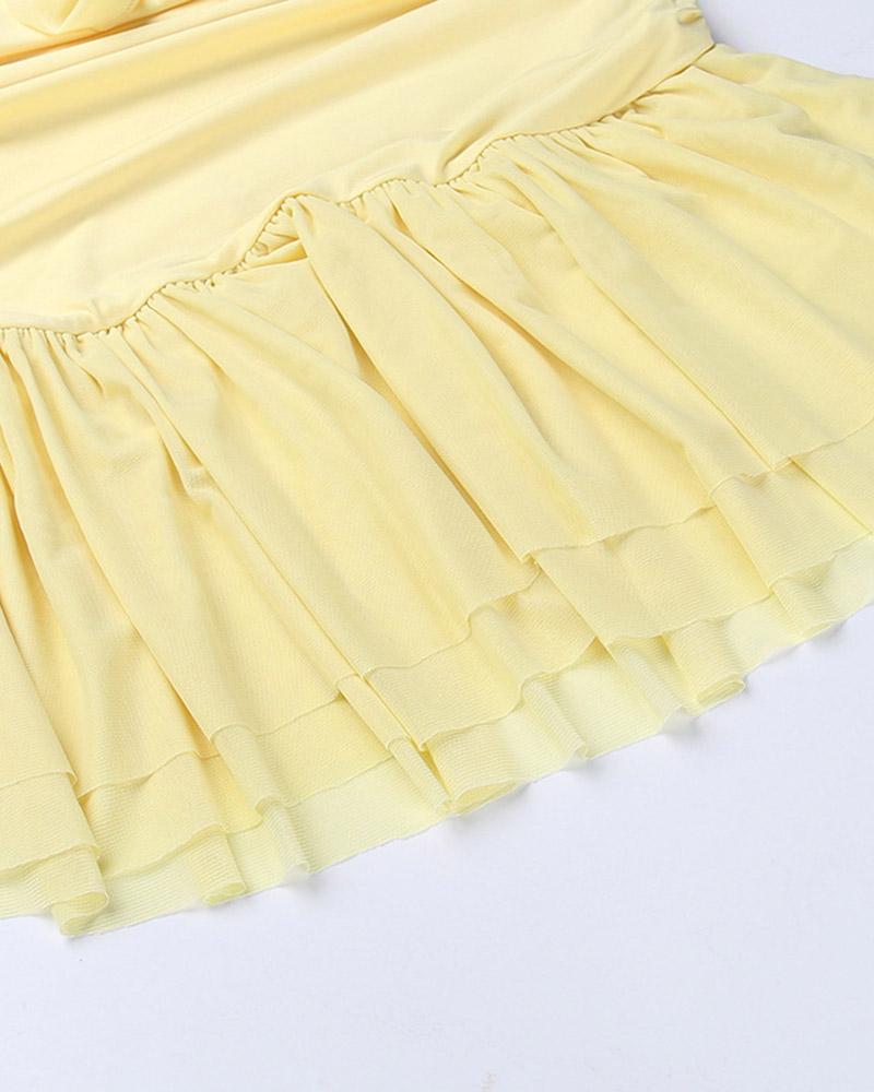 Halterneck Ruffled Short-Sleeve Dress