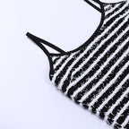 Striped Strappy Contrast-Detail Romper with an Open Back