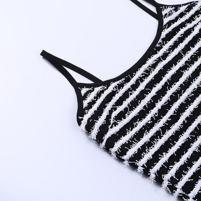 Striped Strappy Contrast-Detail Romper with an Open Back