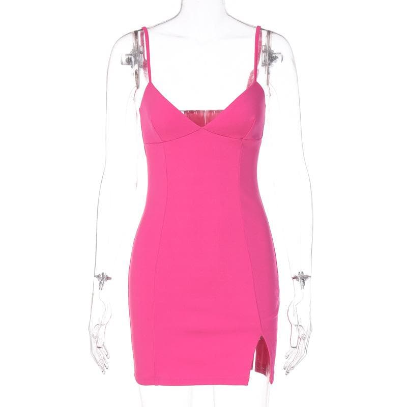 V-Neck Strappy Open-Back Mini Dress with a Split Detail