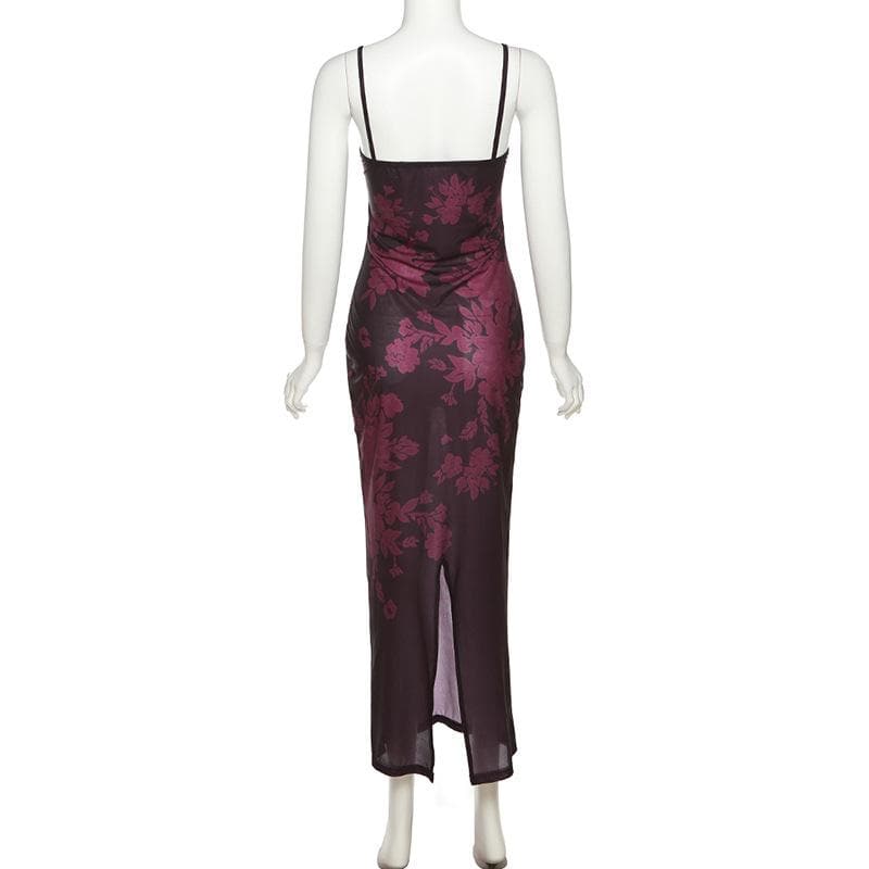 Floral Lace Strappy Midi Dress with a Split Detail