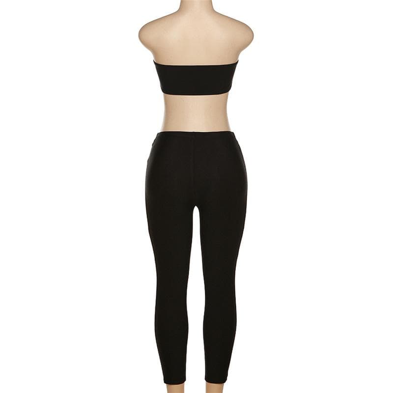 Strapless Contrast-Detail Sleeveless Co-Ord Set with an Open Back