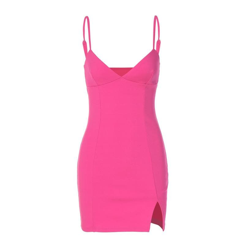 V-Neck Strappy Open-Back Mini Dress with a Split Detail