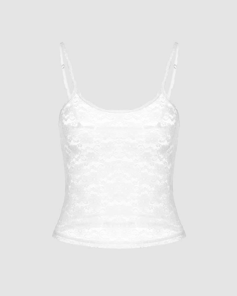 Strappy Sheer Cami Top with Lace Details