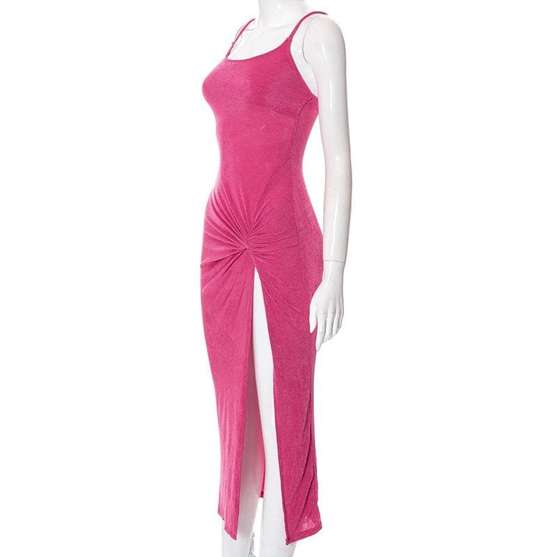 Strappy Open-Back Knotted Midi Dress with a Scoop Neck
