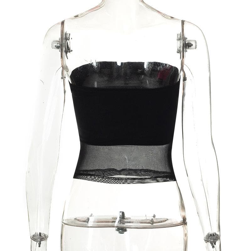 Strapless Open-Back Mesh Top