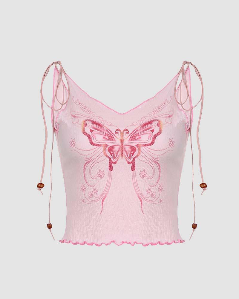 Strappy Cropped Top with Butterfly Details