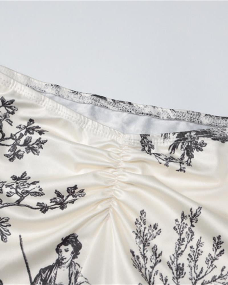 Printed Corset-Style Cropped Co-Ord Set