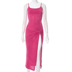 Strappy Open-Back Knotted Midi Dress with a Scoop Neck