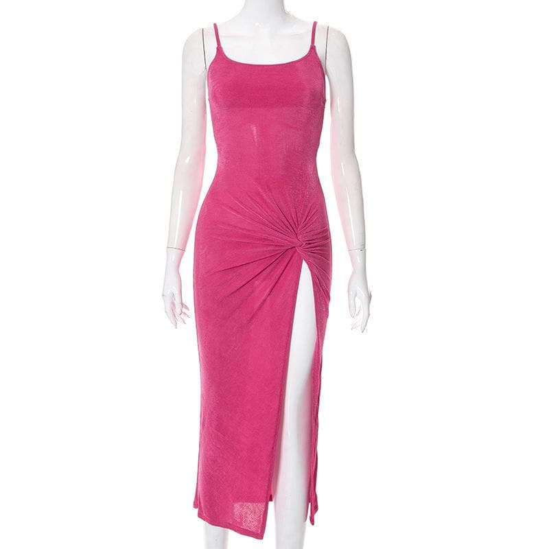 Strappy Open-Back Knotted Midi Dress with a Scoop Neck