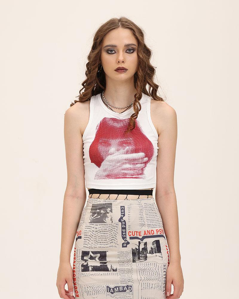 Printed Cropped Sleeveless Tank Top