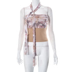 Floral Strapless Open-Back Top with Panel Details