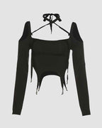 Cropped Long-Sleeve Crop Top with a Halter Neck