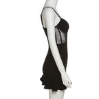 Strappy Ruffled Mesh Mini Dress with Ruched Details