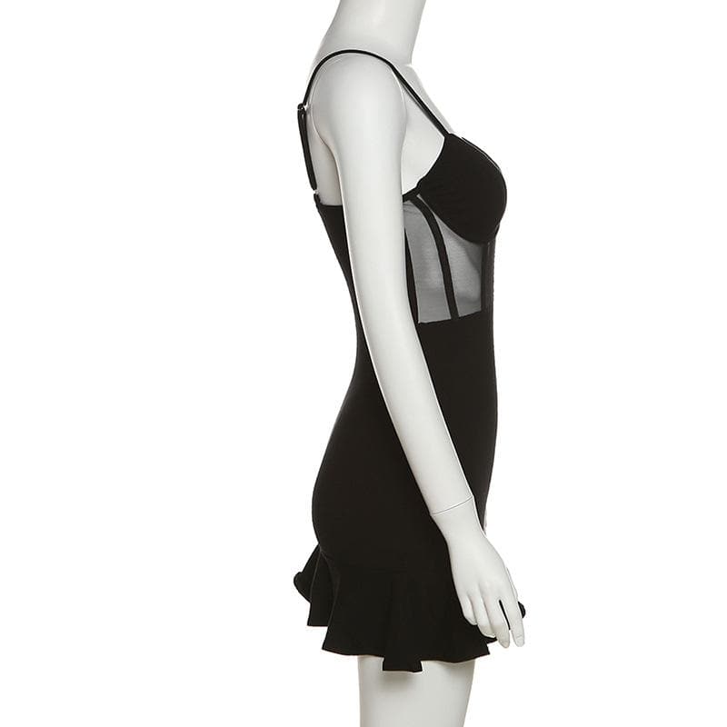 Strappy Ruffled Mesh Mini Dress with Ruched Details