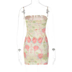 Floral Strapless Contrast-Detail Dress with an Open Back