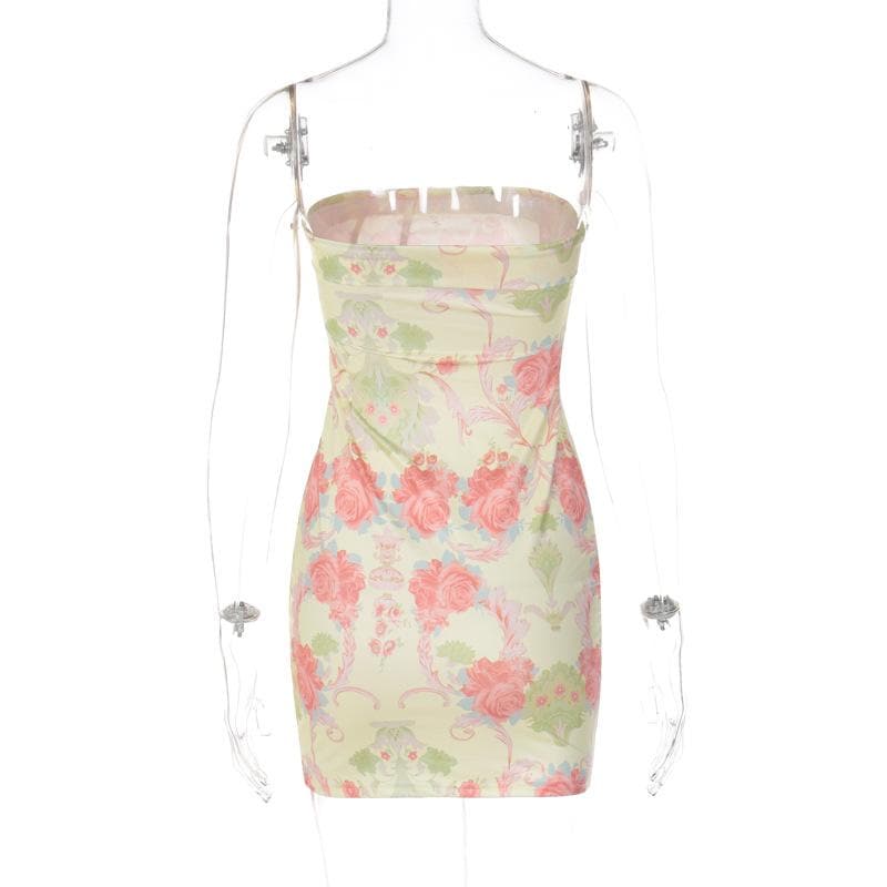 Floral Strapless Contrast-Detail Dress with an Open Back
