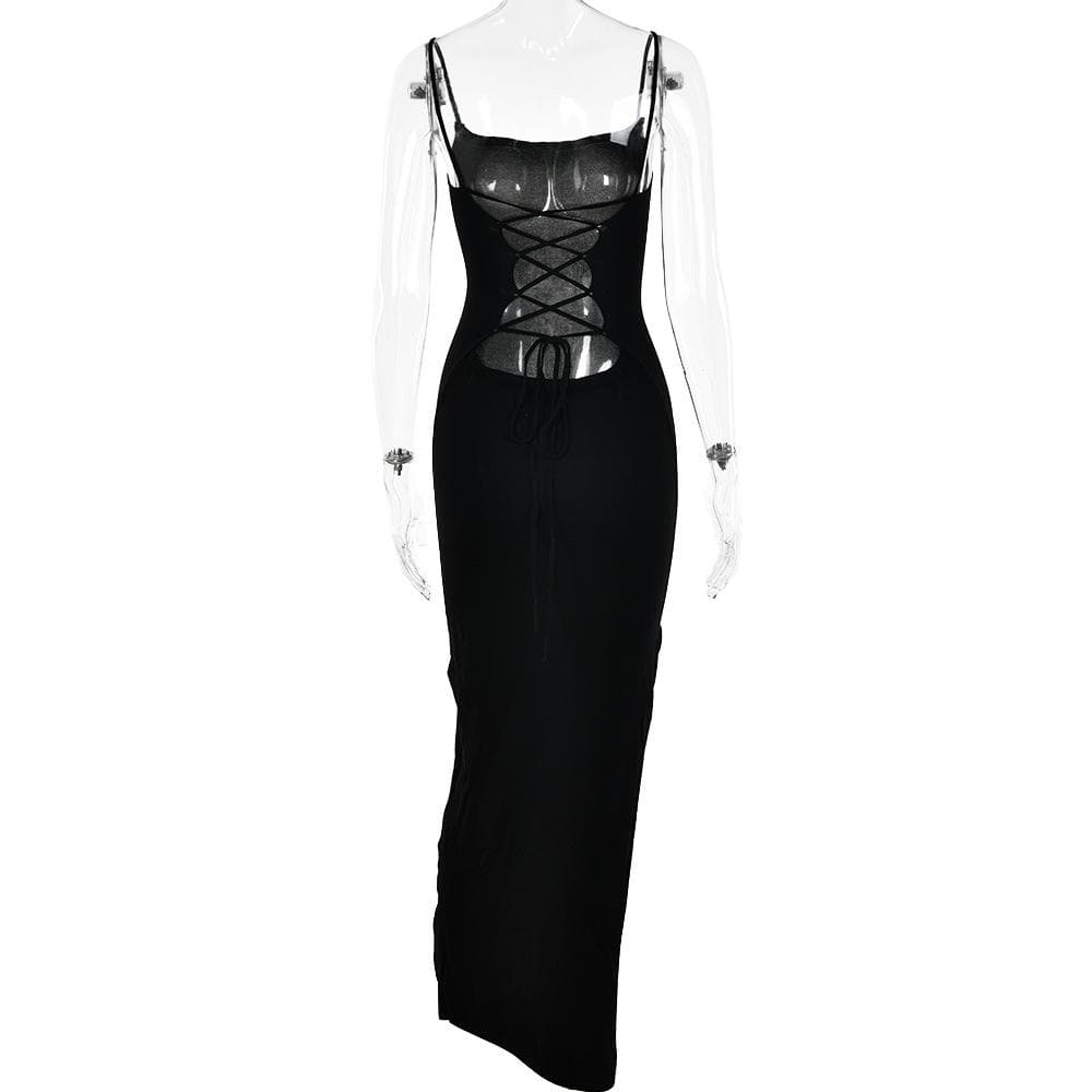 Square-Neck Strappy Open-Back Maxi Dress with a Split Detail