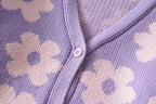 Floral Knit Button-Detail Cardigan with a V-Neck