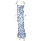 Floral Mermaid Maxi Dress with an Open Back