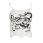 Ribbed Lace Strappy Cami Top with Butterfly Details