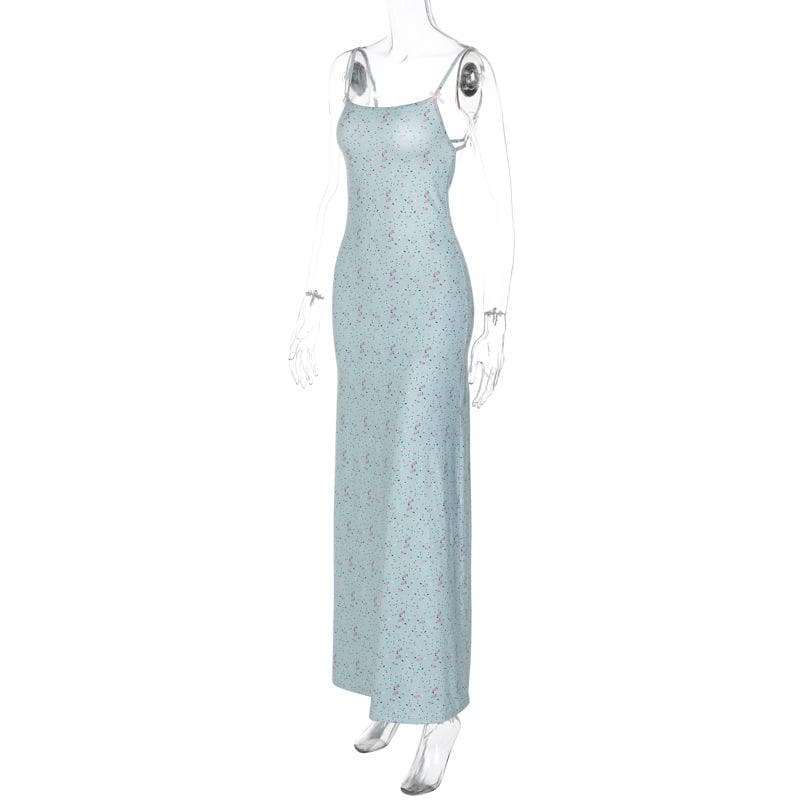 Floral Square-Neck Strappy Maxi Dress with an Open Back