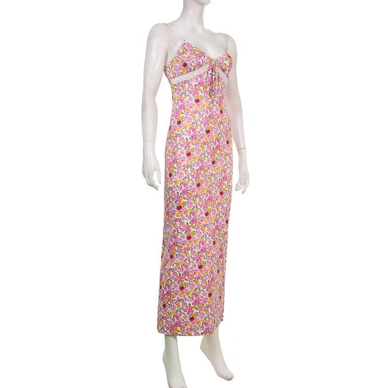 Printed Strappy Open-Back Dress with a V-Neck