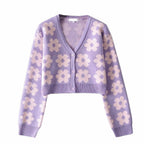 Floral Knit Button-Detail Cardigan with a V-Neck