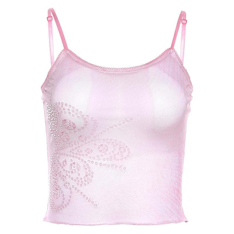 Strappy Cropped Sheer Cami Top with a Scoop Neck