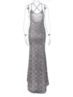 Snake-Print Scoop-Neck Strappy Maxi Dress with Cross-Back Straps