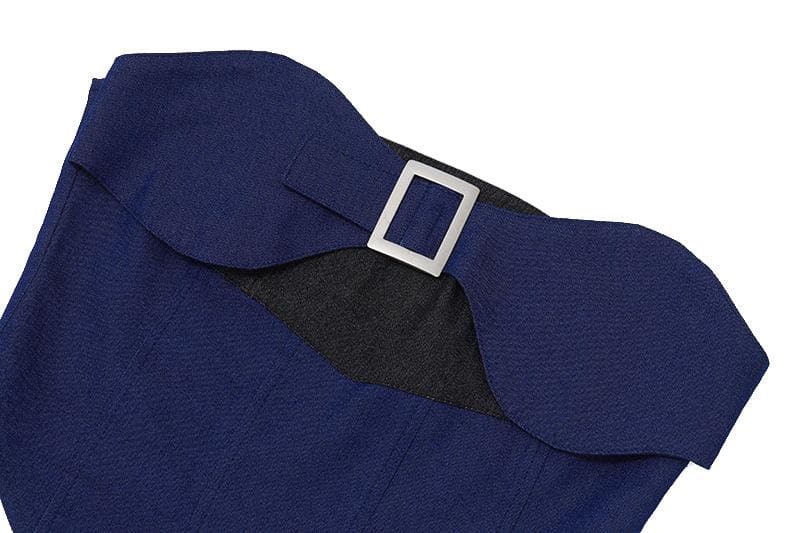 Denim Strapless Open-Back Top with Panel Details