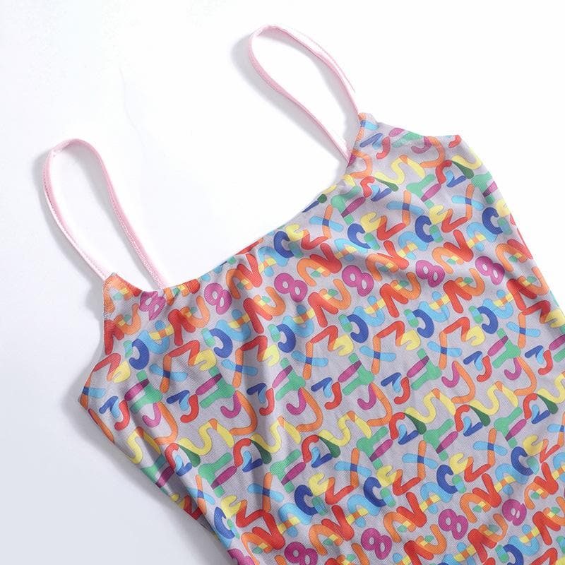 Lettered Square-Neck Strappy Mini Dress