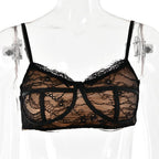 Lace Strappy Sheer Top & Skirt Set with a V-Neck