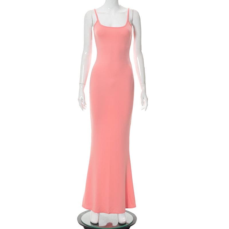 Mermaid Strappy Sleeveless Maxi Dress with a Square Neck