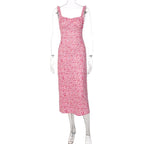 Printed Square-Neck Strappy Midi Dress