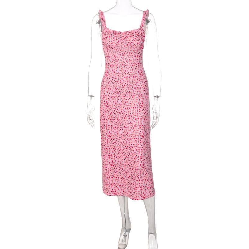 Printed Square-Neck Strappy Midi Dress