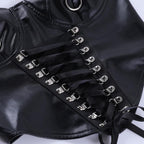Sweetheart-Neck Faux-Leather Strappy Cami Top with a Front Zip
