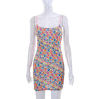 Lettered Square-Neck Strappy Mini Dress
