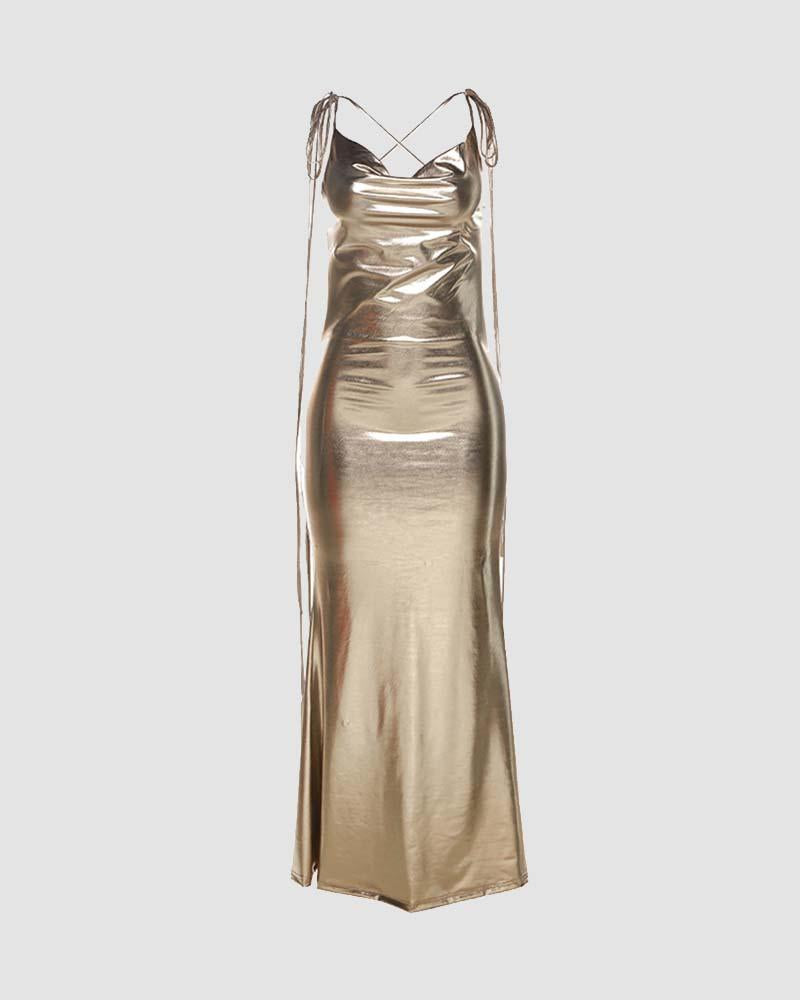 Cowl-Neck Open-Back Maxi Dress