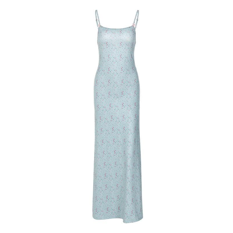 Floral Square-Neck Strappy Maxi Dress with an Open Back