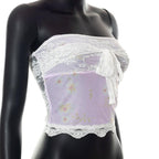 Floral Strapless Sheer Top with Lace Details