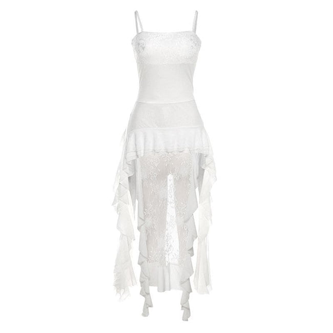 Square-Neck Lace Strappy Mini Dress with Panel Details Main image
